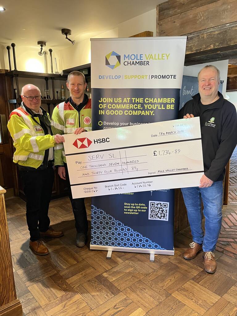 Mole Valley Chamber present a fundraising cheque to SERSL