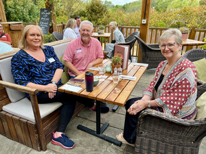 Business owners networking over breakfast on the Terrace at The Watermill in Dorking